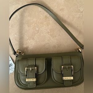 Michael Kors Sage Green Shoulder Bag with Gold Accents